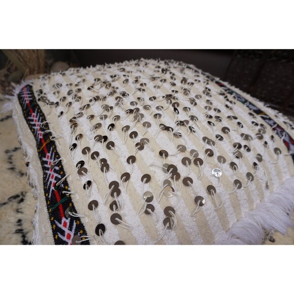 Handira Pouf, Handmade Floor Pillow, Berber Ottoman Pouf Moroccan 03YL0409 - Picture 8 of 10